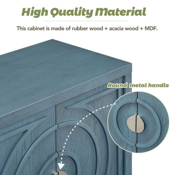 Retro 4-Door Sideboard with Circular Groove Design and Round Metal Handles - Image 13