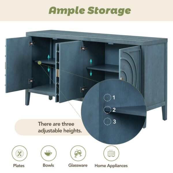 Retro 4-Door Sideboard with Circular Groove Design and Round Metal Handles - Image 14