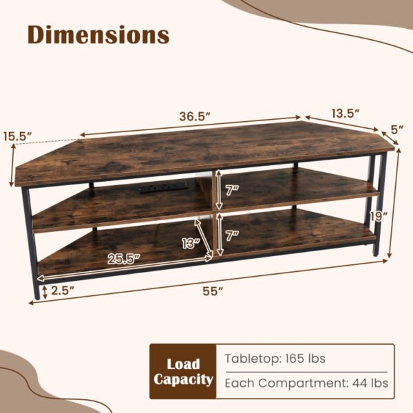 3-Tier Corner TV Stand for TVs up to 65 Inches with Charging Station - Image 24