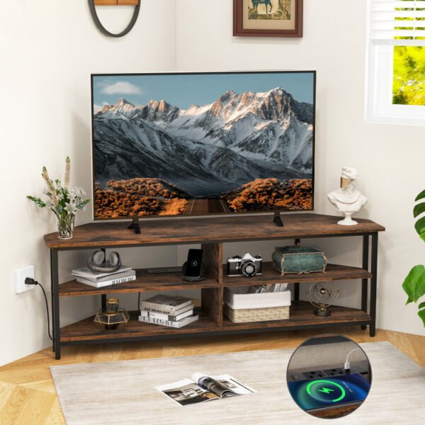 3-Tier Corner TV Stand for TVs up to 65 Inches with Charging Station - Image 29