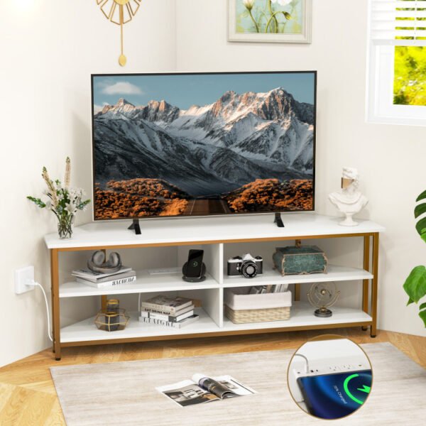 3-Tier Corner TV Stand for TVs up to 65 Inches with Charging Station - Image 12