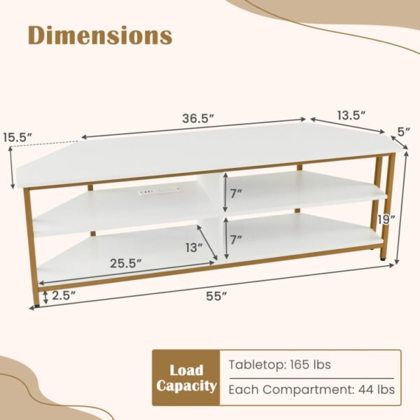 3-Tier Corner TV Stand for TVs up to 65 Inches with Charging Station - Image 14