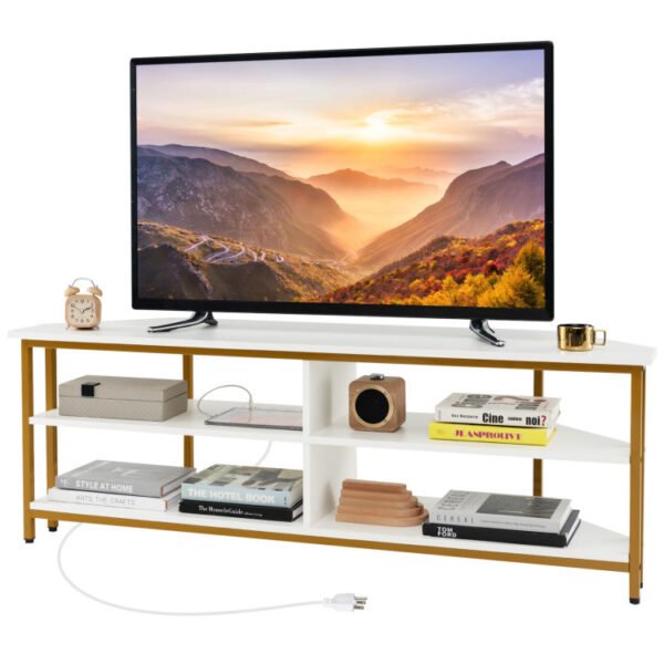 3-Tier Corner TV Stand for TVs up to 65 Inches with Charging Station - Image 11