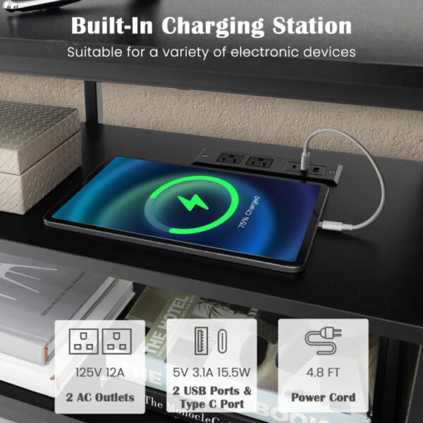 3-Tier Corner TV Stand for TVs up to 65 Inches with Charging Station - Image 9