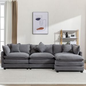 L-Shape Chenille Sofa with Ottoman and Pillows for Modern Living Room Comfort