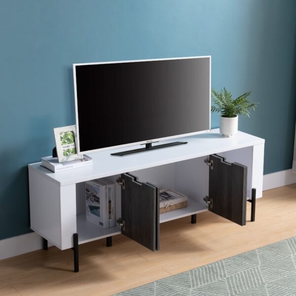 Farmhouse Black TV Stand for 55” TV – 30" Tall Rustic Console with Sliding Barn Doors & Storage Cabinets - Image 2