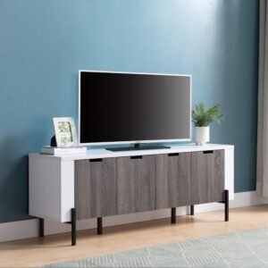 Farmhouse Black TV Stand for 55” TV – 30" Tall Rustic Console with Sliding Barn Doors & Storage Cabinets