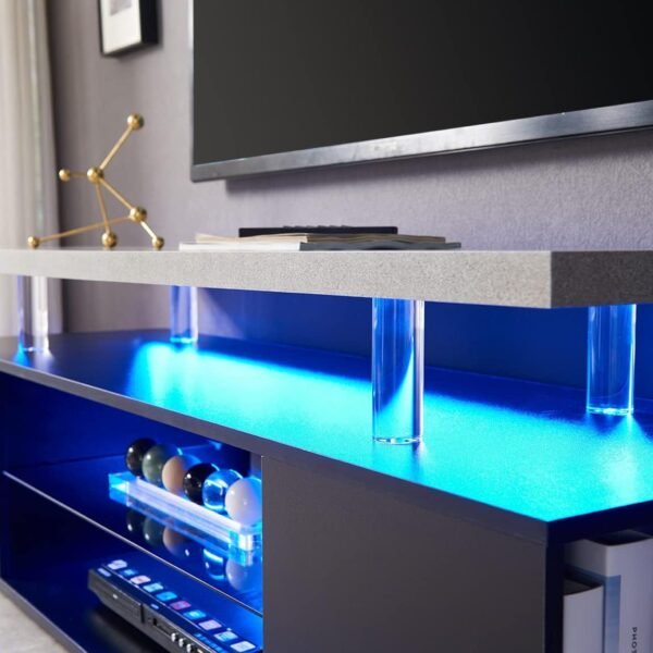 65" Black & Grey LED TV Stand with Storage – Modern Gaming Entertainment Center for Living Room - Image 2