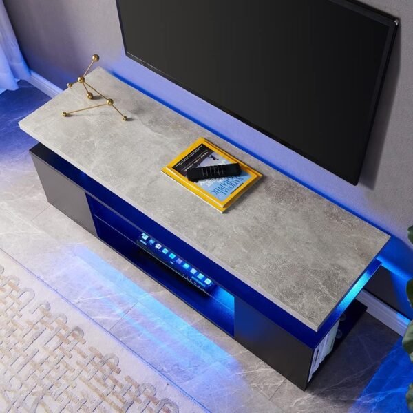 65" Black & Grey LED TV Stand with Storage – Modern Gaming Entertainment Center for Living Room - Image 3