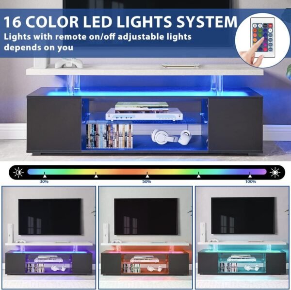 65" Black & Grey LED TV Stand with Storage – Modern Gaming Entertainment Center for Living Room - Image 6