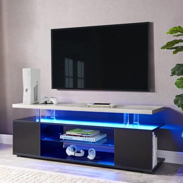 65" Black & Grey LED TV Stand with Storage – Modern Gaming Entertainment Center for Living Room