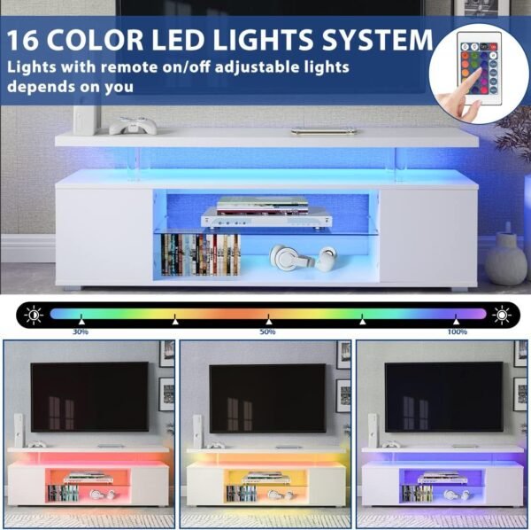 65" White LED TV Stand with Storage – Modern Gaming Entertainment Center for Living Room - Image 2