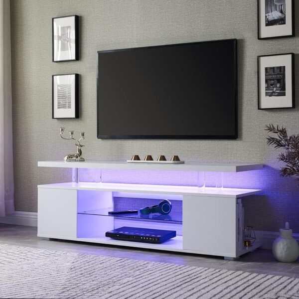 65" White LED TV Stand with Storage – Modern Gaming Entertainment Center for Living Room - Image 4