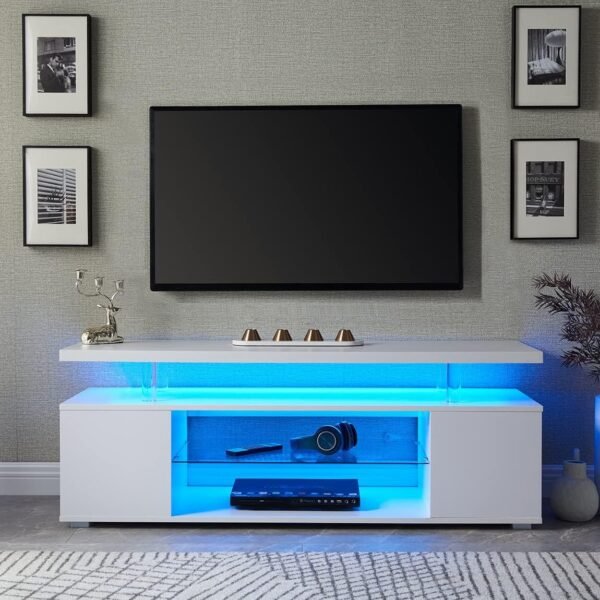 65" White LED TV Stand with Storage – Modern Gaming Entertainment Center for Living Room - Image 5