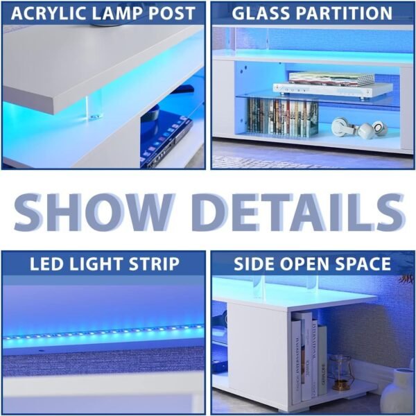 65" White LED TV Stand with Storage – Modern Gaming Entertainment Center for Living Room - Image 7