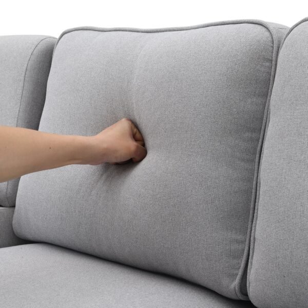 Modern 4-Seat Deep Sofa with Ottoman, USB, Storage Console & Toss Pillows – Light Gray Fabric Couch - Image 18