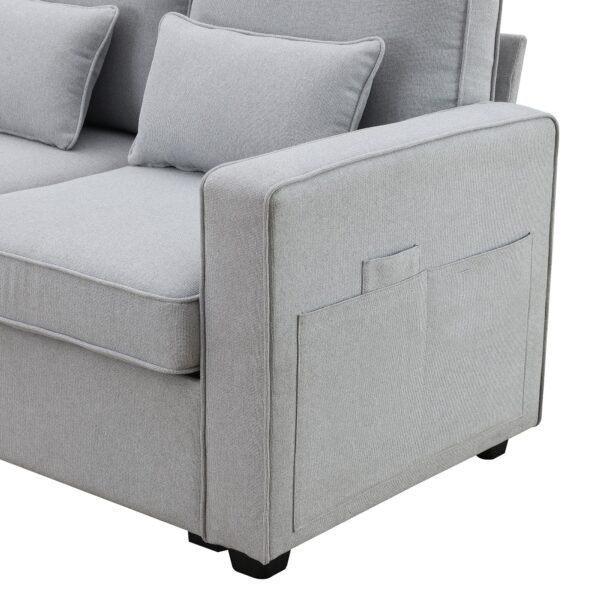 Modern 4-Seat Deep Sofa with Ottoman, USB, Storage Console & Toss Pillows – Light Gray Fabric Couch - Image 19