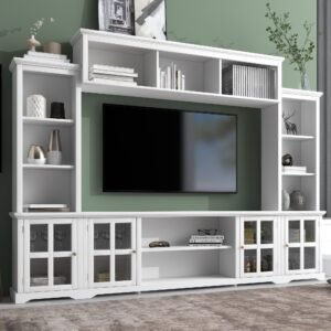 ON-TREND White Modern Wall Entertainment Center – TV Console with Bridge & Storage for TVs Up to 70"