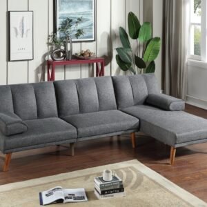 Blue Grey 2pc Adjustable Sectional Sofa Set with Solid Wood Legs – Modern Living Room Couch with Chaise