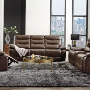 Aashi Brown Leather-GEL Match 3PCS Recliner Living Room Set