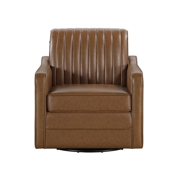 Luxurious Brown Faux Leather Swivel Chair with Channel Back – Modern Living Room Accent - Image 2