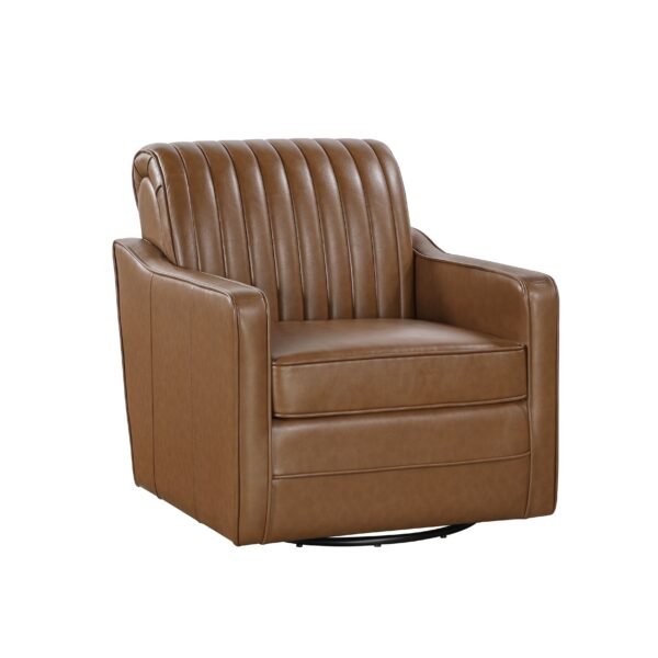 Luxurious Brown Faux Leather Swivel Chair with Channel Back – Modern Living Room Accent - Image 3