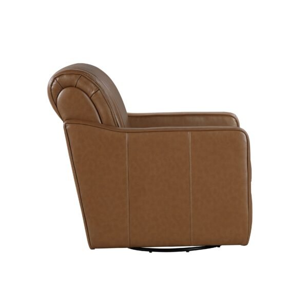 Luxurious Brown Faux Leather Swivel Chair with Channel Back – Modern Living Room Accent - Image 4
