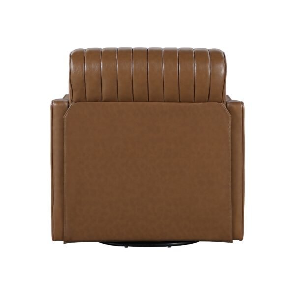 Luxurious Brown Faux Leather Swivel Chair with Channel Back – Modern Living Room Accent - Image 5