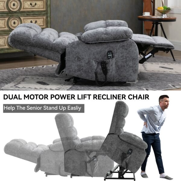 Grey Dual Motor Power Lift Recliner Chair with Massage & Heat – Up to 350 lbs - Image 11