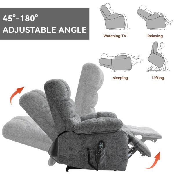 Grey Dual Motor Power Lift Recliner Chair with Massage & Heat – Up to 350 lbs - Image 12