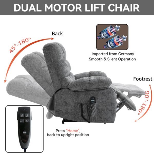 Grey Dual Motor Power Lift Recliner Chair with Massage & Heat – Up to 350 lbs - Image 13
