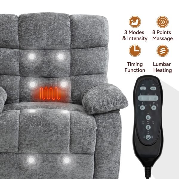 Grey Dual Motor Power Lift Recliner Chair with Massage & Heat – Up to 350 lbs - Image 15