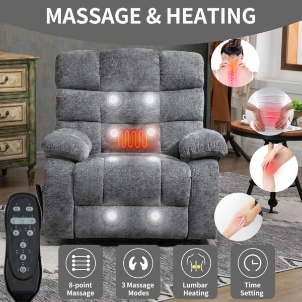 Grey Dual Motor Power Lift Recliner Chair with Massage & Heat – Up to 350 lbs - Image 16