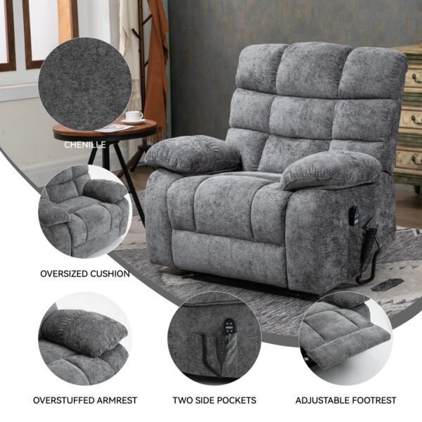 Grey Dual Motor Power Lift Recliner Chair with Massage & Heat – Up to 350 lbs - Image 17