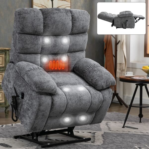 Grey Dual Motor Power Lift Recliner Chair with Massage & Heat – Up to 350 lbs - Image 18