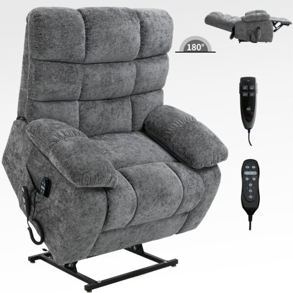 Grey Dual Motor Power Lift Recliner Chair with Massage & Heat – Up to 350 lbs - Image 19