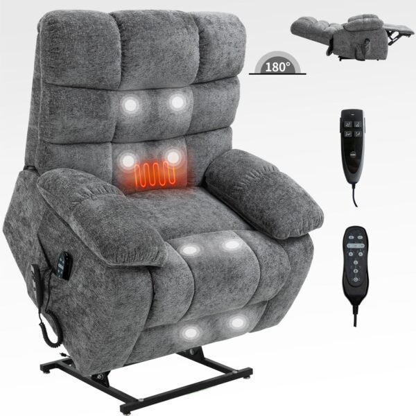 Grey Dual Motor Power Lift Recliner Chair with Massage & Heat – Up to 350 lbs - Image 20