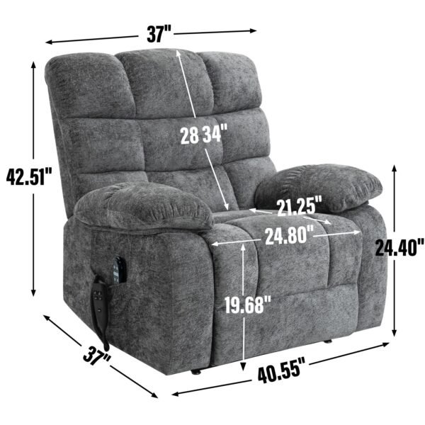 Grey Dual Motor Power Lift Recliner Chair with Massage & Heat – Up to 350 lbs - Image 3