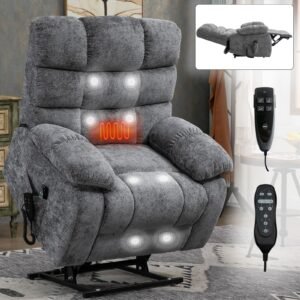 Grey Dual Motor Power Lift Recliner Chair with Massage & Heat – Up to 350 lbs
