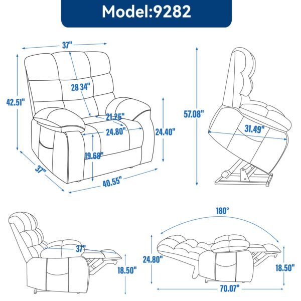 Grey Dual Motor Power Lift Recliner Chair with Massage & Heat – Up to 350 lbs - Image 6