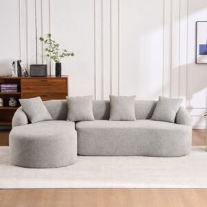 Grey Compression 3-Seater Sofa – Deep Seat Chenille Fabric Couch with Memory Foam