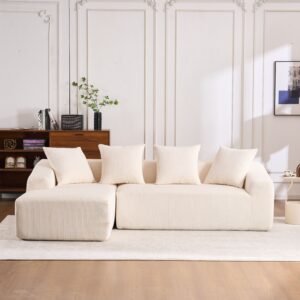 White Compression 3-Seater Sofa – Deep Seat Memory Foam Corduroy Couch
