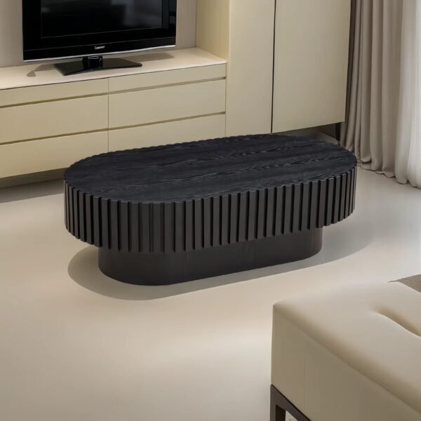 43.70 Inch Modern Handcraft Drum Coffee Table Oval Coffee Table for Living Room,Small Wooden Coffee Table with Sturdy Pedestal for Office - Image 15