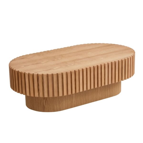 43.70 Inch Modern Handcraft Drum Coffee Table Oval Coffee Table for Living Room,Small Wooden Coffee Table with Sturdy Pedestal for Office - Image 2