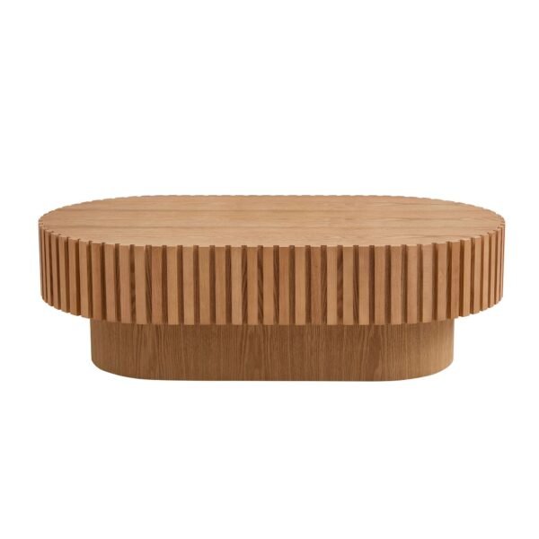 43.70 Inch Modern Handcraft Drum Coffee Table Oval Coffee Table for Living Room,Small Wooden Coffee Table with Sturdy Pedestal for Office - Image 3