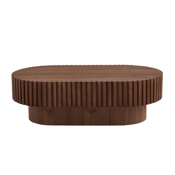 43.70 Inch Modern Handcraft Drum Coffee Table Oval Coffee Table for Living Room,Small Wooden Coffee Table with Sturdy Pedestal for Office - Image 10