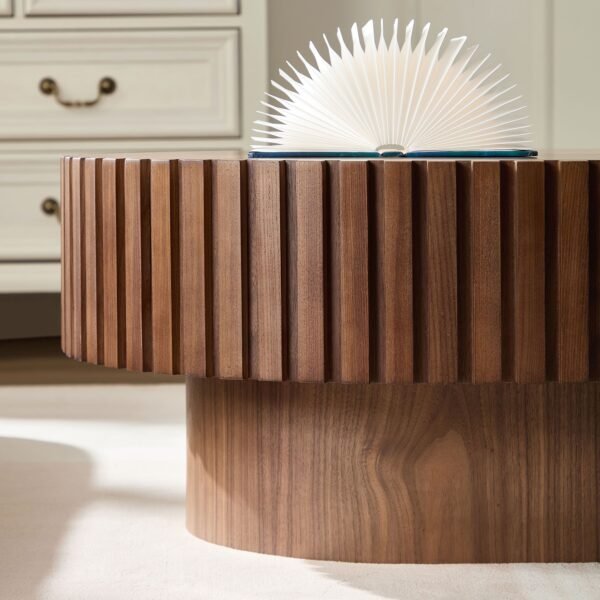 43.70 Inch Modern Handcraft Drum Coffee Table Oval Coffee Table for Living Room,Small Wooden Coffee Table with Sturdy Pedestal for Office - Image 11
