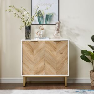 White and Gold Storage Cabinet with 2 Doors, Modern Buffet Sideboard Cabinet with Storage,Accent Cabinet for Living Room, Dining Room, Entryway