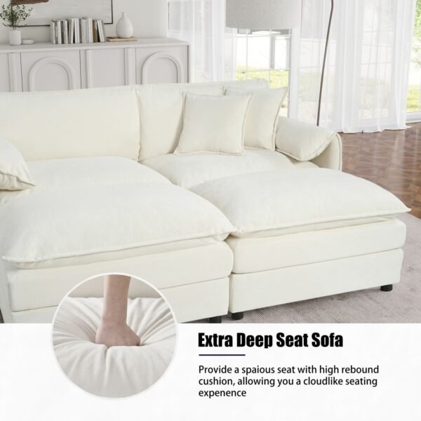 Oversized Beige Chenille Loveseat Sofa Set – 2-Piece Deep Seat Cloud Couches with Pillows for Living Room or Office - Image 2