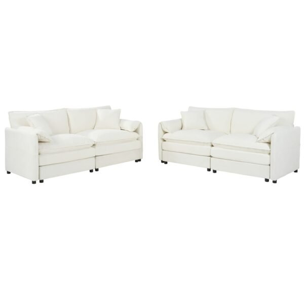 Oversized Beige Chenille Loveseat Sofa Set – 2-Piece Deep Seat Cloud Couches with Pillows for Living Room or Office - Image 8